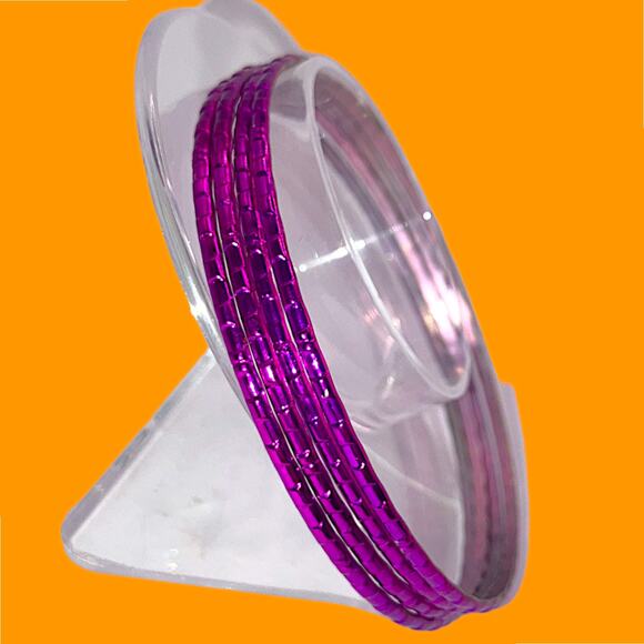 4 Purple Raised Bamboo Pattern Metal 3 1/8 Inch Bracelets Lot! - Picture 1 of 6